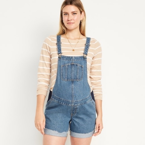 NWT Old Navy Maternity Side Panel Slouchy Denim Shortalls Overalls - Picture 4 of 9